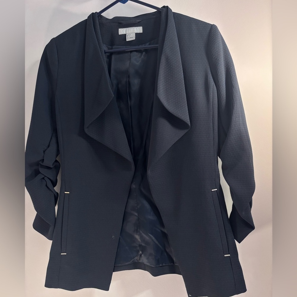 H&M Navy Blue Blazer Long Sleeve Regular Size US 2 Lined Blended Fabric